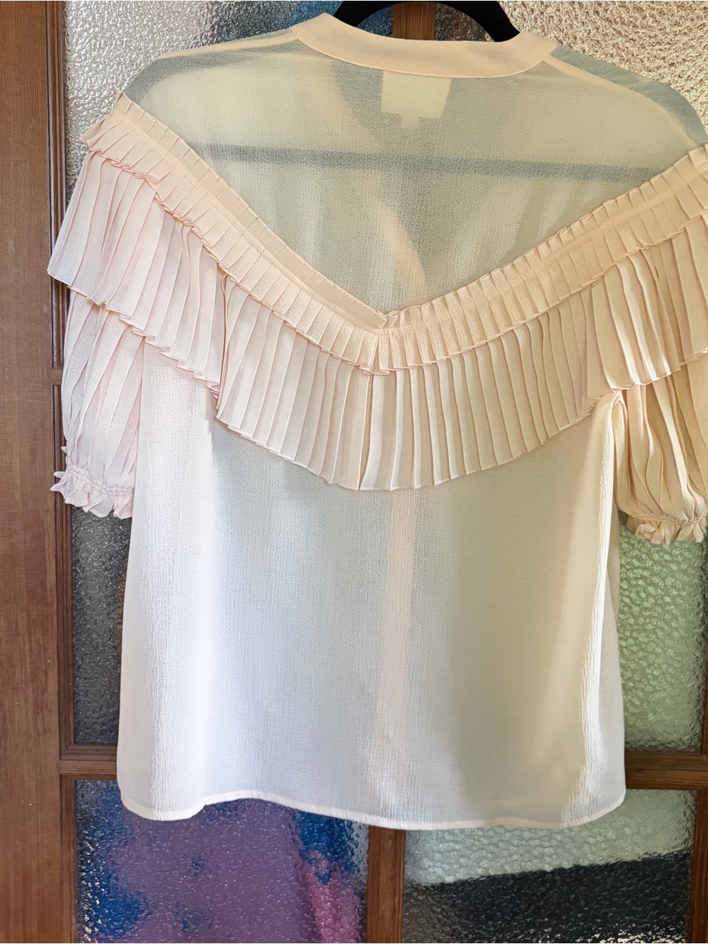 Sezane Tomette Pale Pink Pleated Ruffle Button-Up Blouse size 36 - Picture 4 of 4